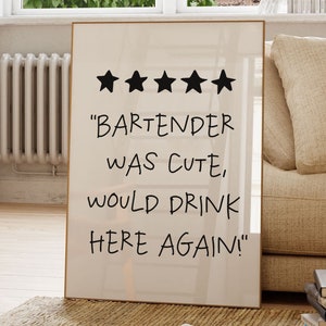 Barman był słodki, napiłbym się tu ponownie, wydruk na wózku barowym, prezent do wydrukowania, sztuka ścienna na wózku barowym, estetyczny wystrój pokoju, odjechany wystrój, recenzja