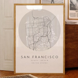 Impression de carte de San Francisco : affiche minimaliste en noir et blanc de la ville (téléchargement numérique)
