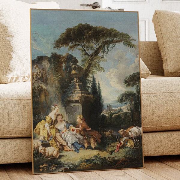 Pastoral Scene, François Boucher, Famous Painting, Classic Painting, Museum Quality Print, Vintage Wall Art, Vintage Print