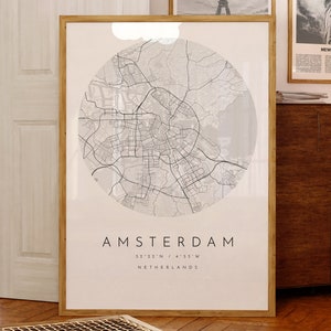 Amsterdam City Map Print: Minimalist Black and White (Digital Download)