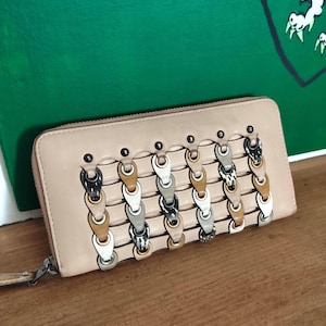 Coach Brieftasche, echt Leder/Akkordeon Reißverschluss Geldbörse/ Geldtasche/ Geldbeutel/beige/ made in Italy/Geschenk Freunde, Geburtstag