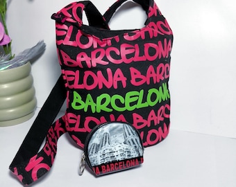 Conjunto de bolso pequeño Barcelona de Robin Ruth con bolso bandolera estampado Italia, bolso de tela rosa y verde Y2K, bolso retro de mujer de los años 2000
