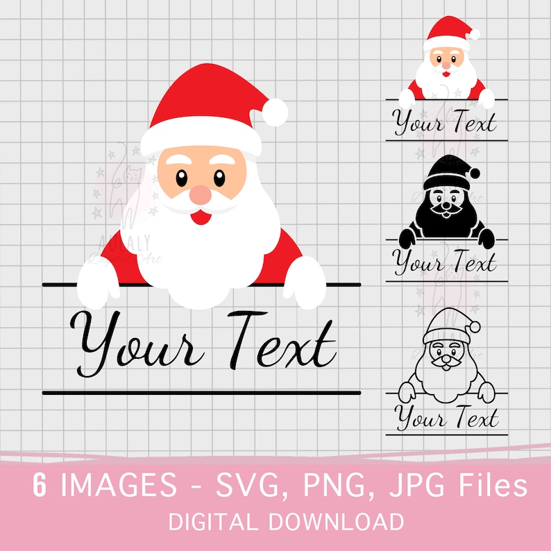 Santa Split Svg Christmas Text Label, Peeking Santa Svg, Santa Claus SVG Png, Santa ...