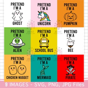 Pretend I'm a School Bus , Pretend I'm a ghost, Pumpkin, Mermaid, Pirate, Group t-shirts SVG, Best Buds SVG, Cricut SVG, Retro Halloween
