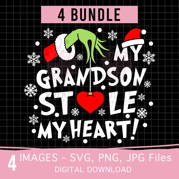 My grandson Stole My Heart Christmas PNG svg, Christmas Shirt SVG PNG, green character png svg, Stole My Heart png svg, Merry Christmas png