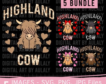 Highland Cow Valentine PNG svg Bundle, Highland Cow PNG Shirts ,Valentine animal Png, Brown Cow, western Valentine Day, Highland Cow SVG png