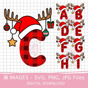 Pijama navideño SVG, cuadros navideños de búfalo, letras navideñas divididas, pijama SVG, alfabeto navideño, letras navideñas, uso personal