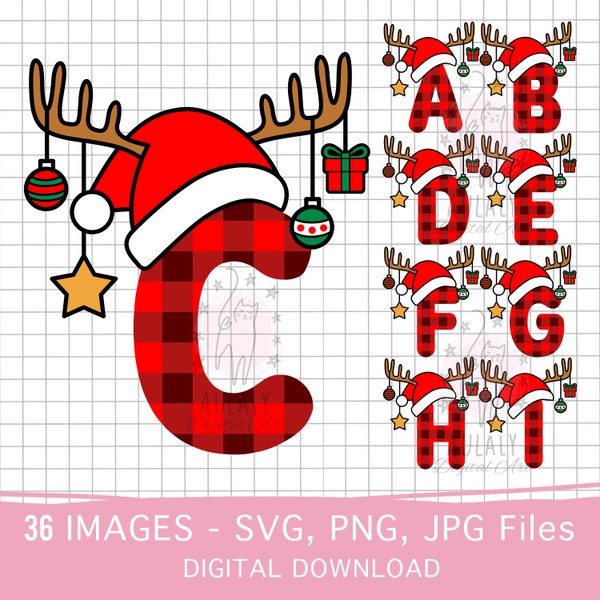 Christmas Pajama SVG, Christmas Buffalo Plaid, Christmas Split Letters, pajama SVG, Christmas Alphabet, Christmas Letters, Personal Use