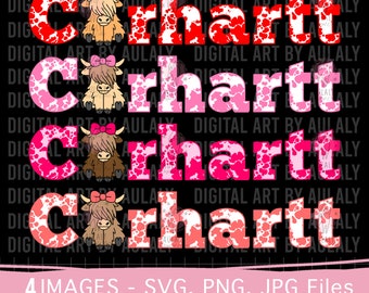 Carhartt, Valentine PNG, Highland Cow Valentine Png ,Valentine animal Png, Brown Cow, western Valentine Day, Highland Cow SVG PNG, Valentine