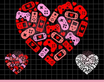 Funny Gamer Valentines PNG, Gamer Heart SVG, Valentine&#39;s Day Svg, Gaming Heart Svg, Video Game Heart Valentine&#39;s, Controllers Heart Png Svg