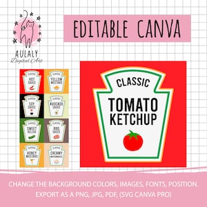 condiment Editable, tomato sauce and mustard , Best Friend Shirts, Group condiment shirts SVG, ketchup and mustard svg, Editable Canva