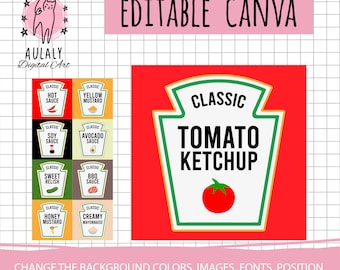condimento editable, salsa de tomate y mostaza, camisetas de mejores amigos, camisetas de condimento grupal SVG, ketchup y mostaza SVG, Canva editable
