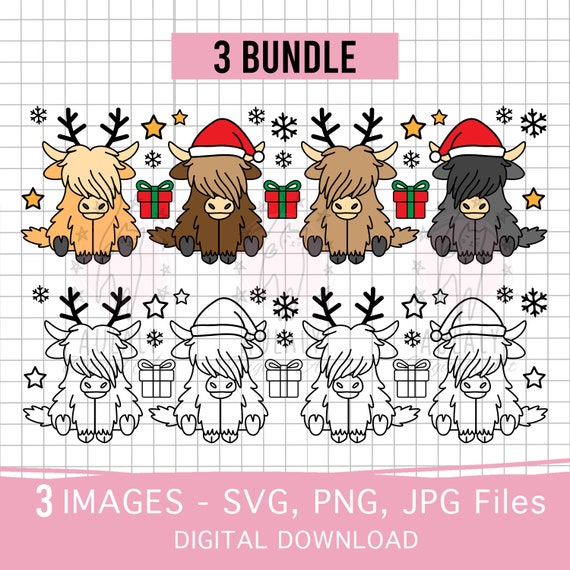 Christmas Highland Cow SVG PNG ,Christmas animal Png, Brown Cow, western Christmas png, Highland Cow Svg Png, Carhartt Png, l Personal Use