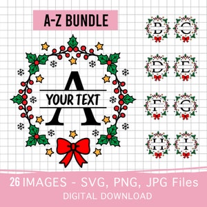 Monograma dividido SVG, Monograma navideño SVG, Adornos navideños, Alfabeto navideño, Letras navideñas, Clipart navideño, Uso personal