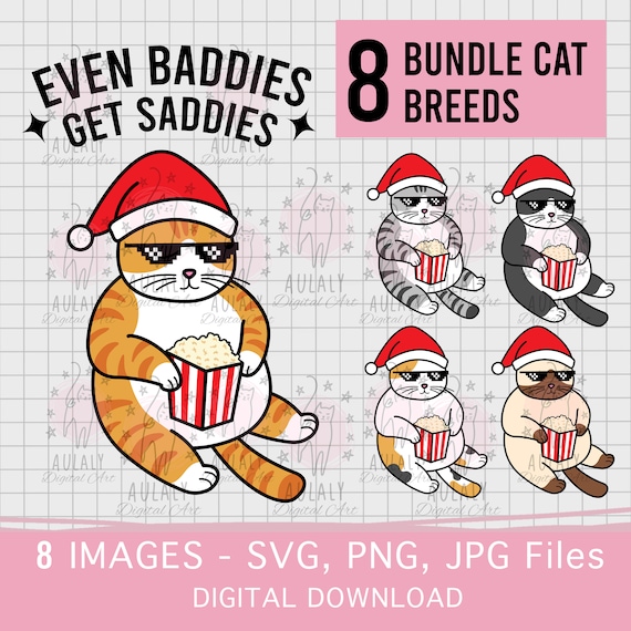 Even Baddies Get Saddies Bundle Even Baddies Get Saddies Svg, Funny Cat Meme, Bundle Cats  main image 3
