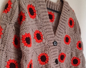 Cardigan crochet au motif tourne sol