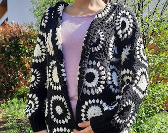 cardigan de crochet, cardigan hecho a mano, cardigan de mujer, cardigan para primavera, cardigan de algodón, cardigan de patrón de abuela, cardigan de crochet para mujer