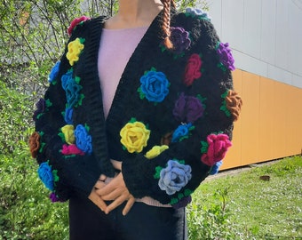 cardigan pour femme, gilet pour femme, cardigan fait main, gilet en fleurs, cardigan en fleurs, cardigan fait main pour femme, gilet crochet