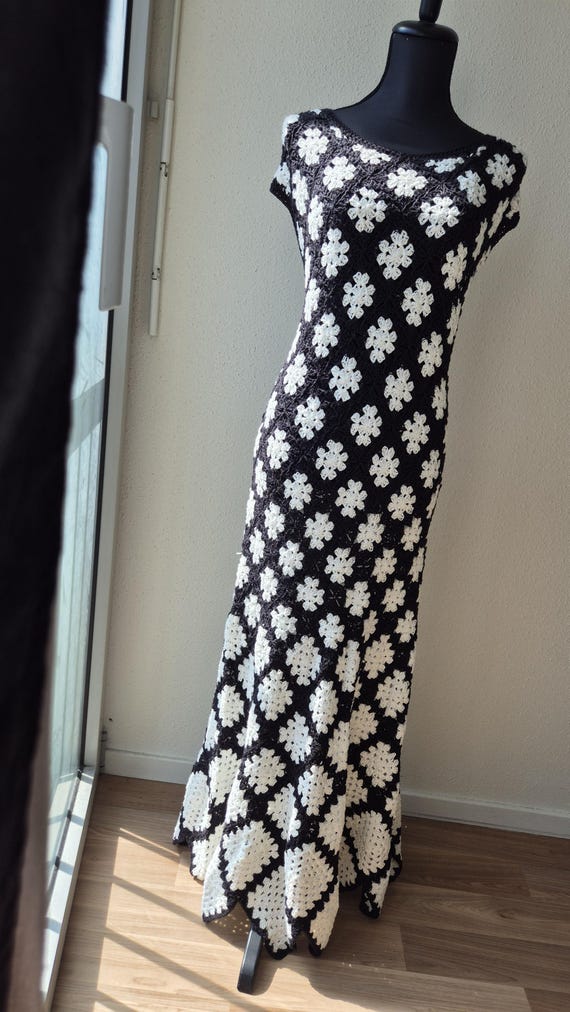 black and white crochet maxi dress Mezza Black and White Crochet Maxi Dress