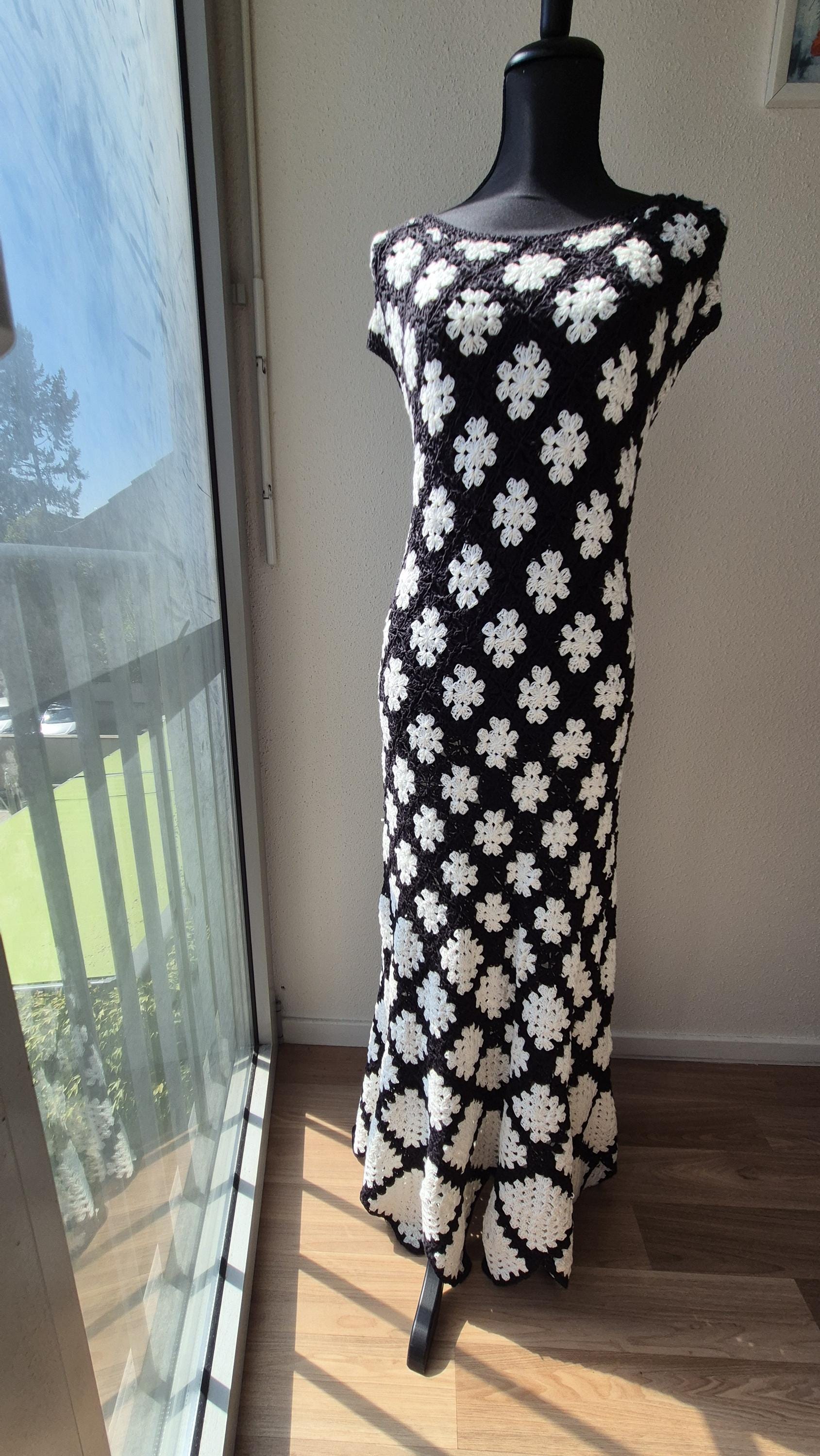 black and white crochet dress Seacoast Crochet Column Dress - Midnight Labyrinth