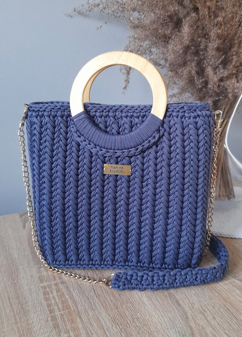 Unique Crochet Bag With a Wooden Handle vienna Etsy
