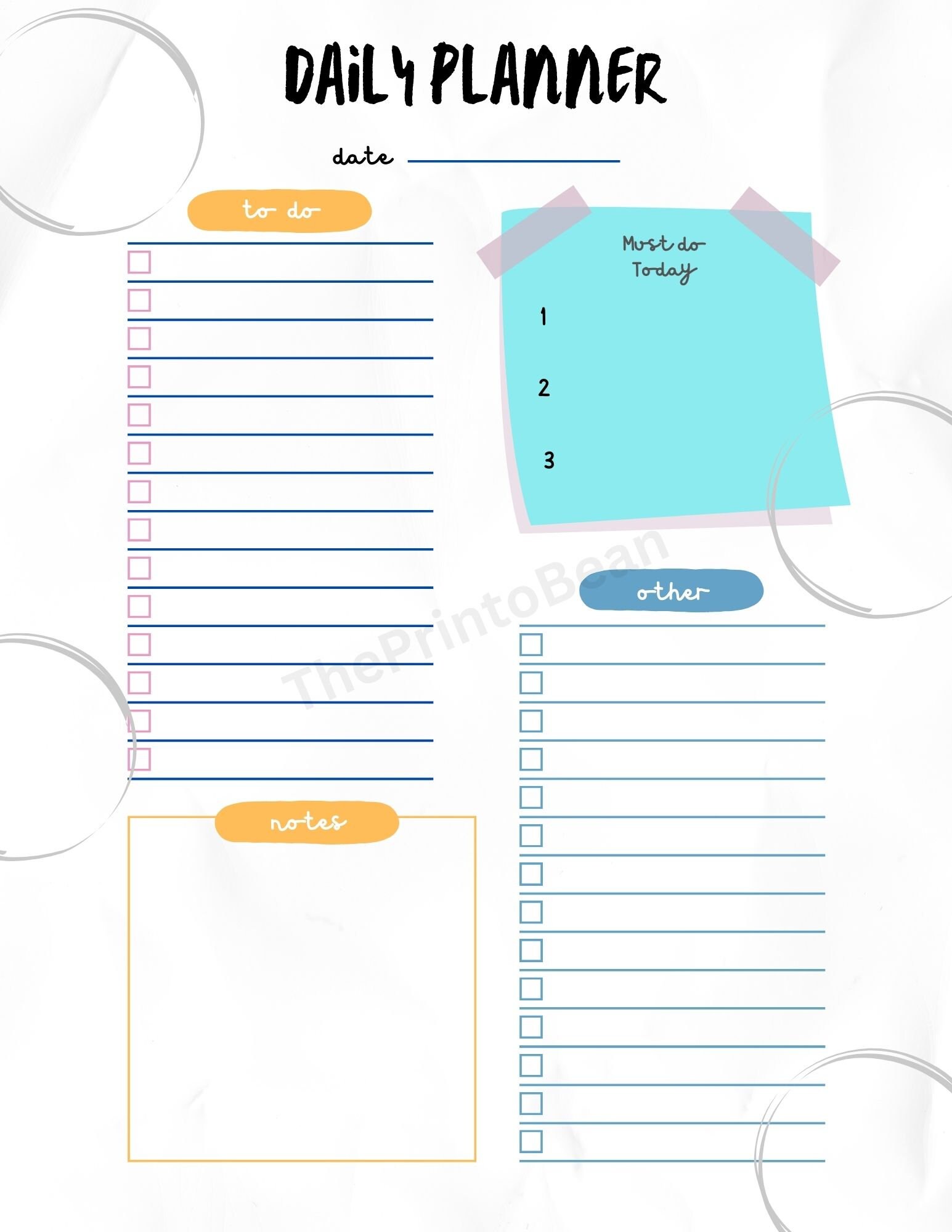 Daily Planner Printable to Do List To-do List Printable - Etsy