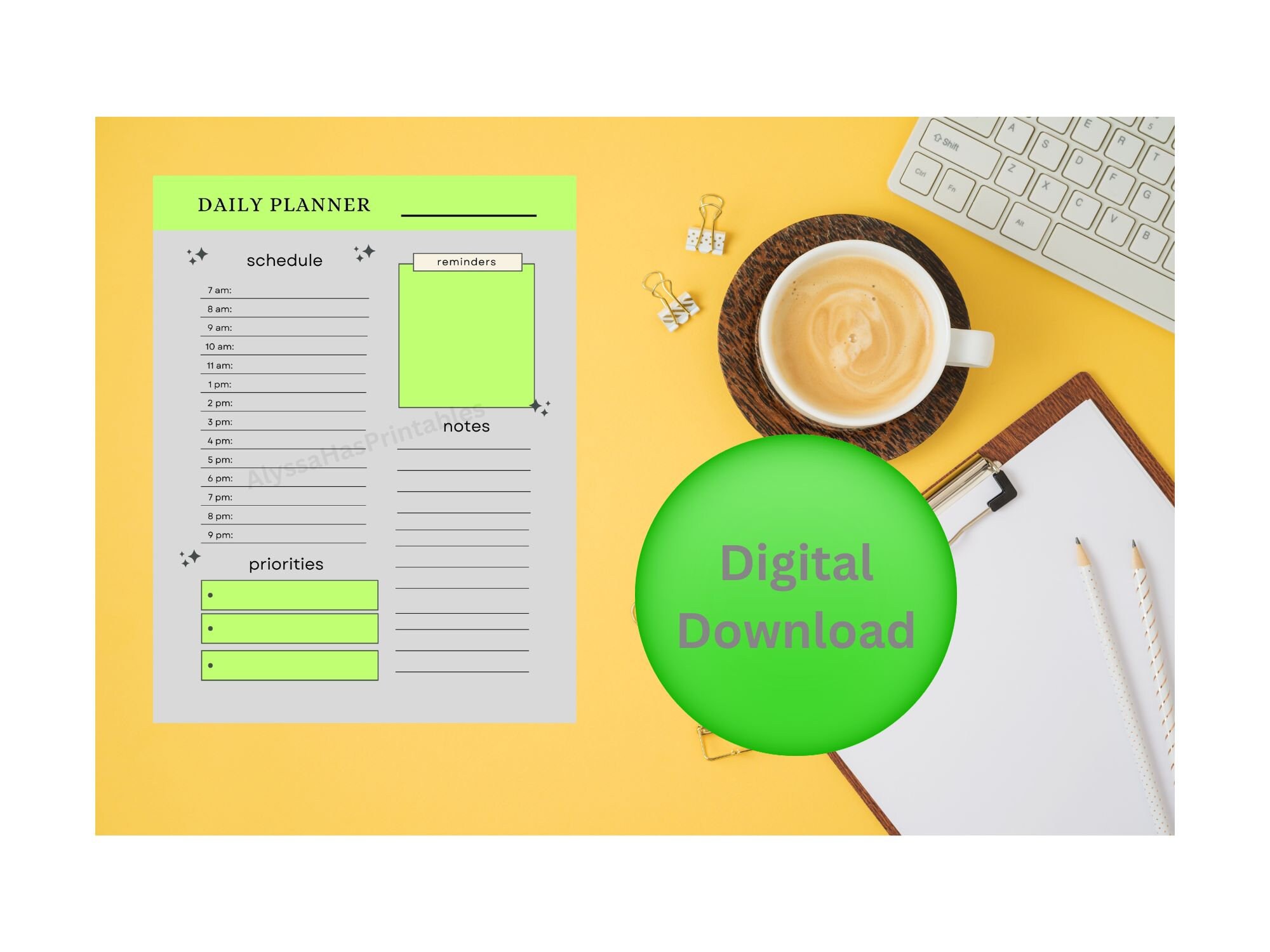 Green Daily Planner Printable Planner Digital Daily Planner - Etsy
