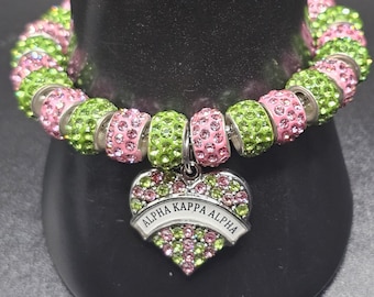 AKA Sorority Bracelet: Pink & Green Heart Charm