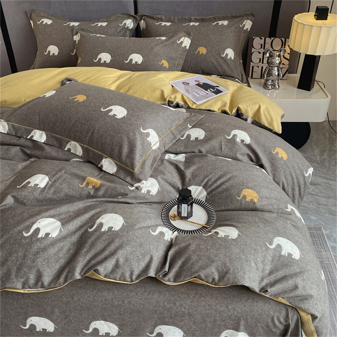 Cotton Gray Elephant Print Duvet Cover Customized Size US Etsy