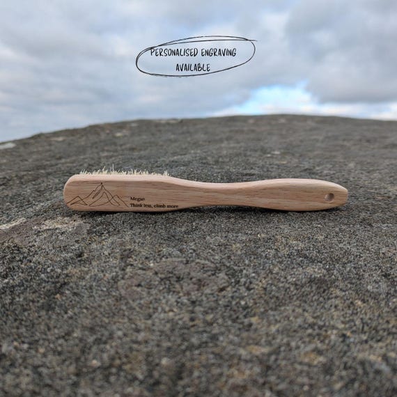 Personalised Beech Wood Climbing Brush: Laser Engraved Bouldering Gift