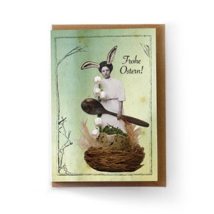Grußkarte, besondere Osterkarte im Vintage Stil, Klappkarte, Postkarte, Ostergruß, Frohe Ostern, Kunst, Osternest, Collage, Frühlingsgruß
