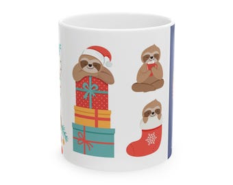 Christmas Sloth Ceramic Mug: Holiday Coffee Cup, Animal Lover Gift