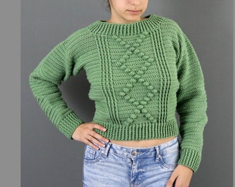 Crochet Sweater Pattern, Athena Crop Top or Full Length (PDF Pattern)