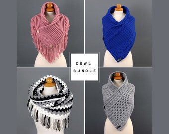 Crochet Pattern Bundle, Crochet Cowl Pattern, Crochet Scarf, Crochet Cape, Crochet Shawl, Crochet Cowl Scarf, Crochet Button Cowl Pattern