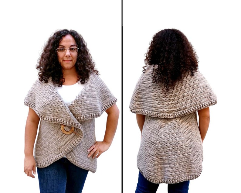 Womens crochet cardigan pattern, long flattering, size inclusive. Crochet round cardigan, crochet vest. Simplicity cardigan crochet pattern.