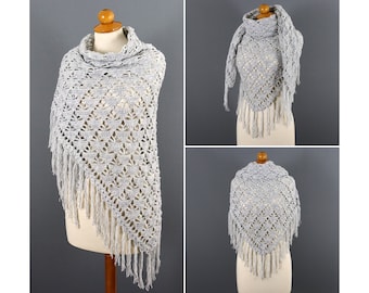 Crochet Shawl Pattern, Lacy Shawl, Prayer Shawl, Bridal Shawl, Shawl with Fringes, Crochet Pattern, Crochet Shawl for Women, Triangle Scarf