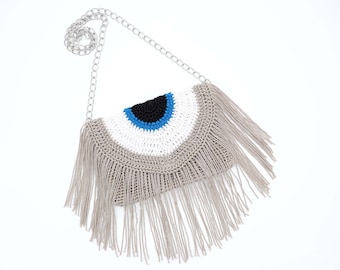 Patrón de bolso de mano tipo clutch con ojo turco a crochet, estilo bohemio (patrón en PDF)