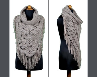 Patrón de chal con capucha a crochet, bufanda boho fácil (descarga en PDF)
