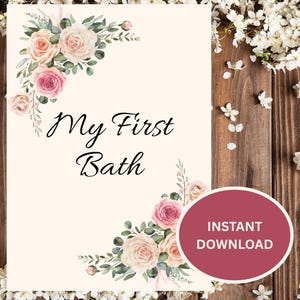 Cartes d'étape florales « Baby Firsts » | Premier sourire, Bath, Word | Jeu de cartes d'étapes imprimables pour bébé | Accessoires photo pour bébés roses | Téléchargement instantané
