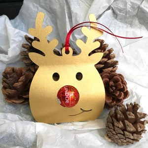 Rentier Lindt Pralinenhalter. Humor. Hand gemacht. Weihnachtsbaumschmuck. Geschenk. Gastgeschenk. Wiederverwendbar. Nachhaltig. Lustige Schokoladenverpackung.