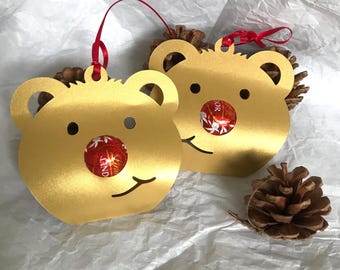 Bear Lindt Chocolate Holder Pair: Re-usable . Hand made. Xmas Ornament