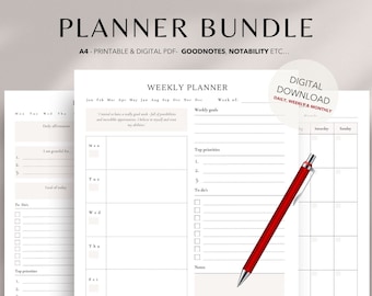 Planner bundle, Daily planner printable, Weekly planner printable, daily planner bundle, weekly planner bundle, monthly planner, printable