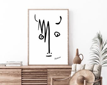 Picasso Bull Head Drawing | Picasso Bull Line Art Print | Exhibition Print | Minimalist Picasso Poster | Picasso Animal Sketch