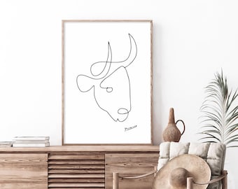 Picasso Bull Head Drawing | Picasso Bull Line Art Print | Exhibition Print | Minimalist Picasso Poster | Picasso Animal Sketch