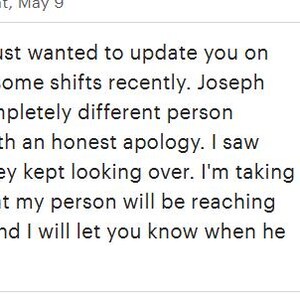 May include: A digital message box containing text that reads: Hi, I hope you are doing well! I just wanted to update you on the situation because I've seen some shifts recently. Joseph hasn't reached out yet but a completely different person reached out.