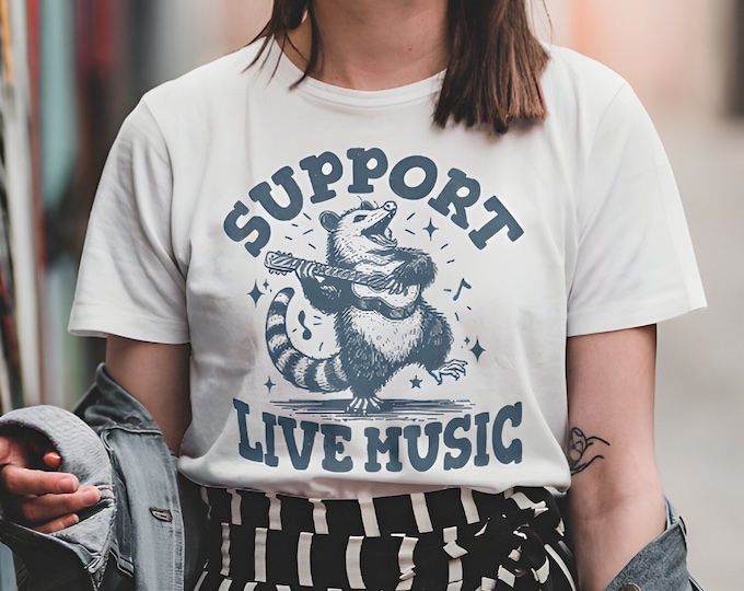 Support Live Music Shirt Local Bands Supporter Tshirt Vintage Possum Drawing Gift For Musician Artist Tee Guitarist T-Shirt Concert Shirts