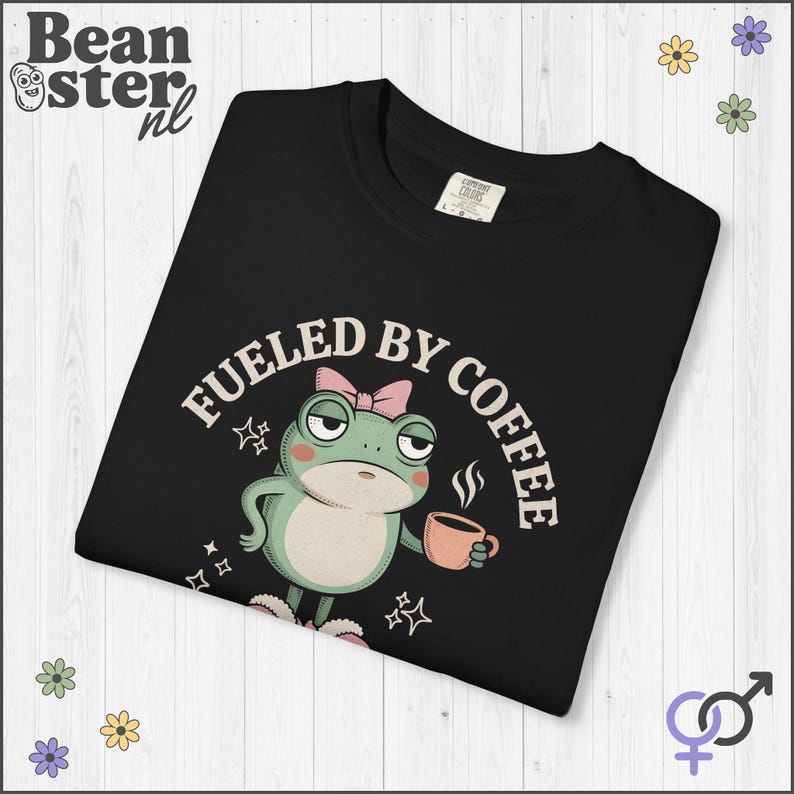 Coffee And Hormonal Chaos Comfort Colors Shirt, Funny Menopause Tshirt, PCOS Gift, Funny Frog Graphic Tee, PMS Self Care Shirts Black