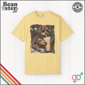 Labradoodle Drinking Iced Coffee Shirt | Doodle Owner Gift, Funny Animal Meme Tshirt, Vintage Photo Comfort Colors Tee Butter