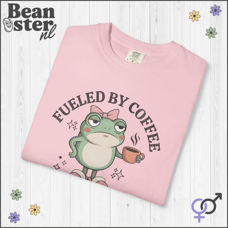 Coffee And Hormonal Chaos Comfort Colors Shirt, Funny Menopause Tshirt, PCOS Gift, Funny Frog Graphic Tee, PMS Self Care Shirts Blossom