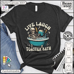 Live Laugh Toaster Bath T-Shirt - Dark Humor Graphic Tee Dark Grey Heather